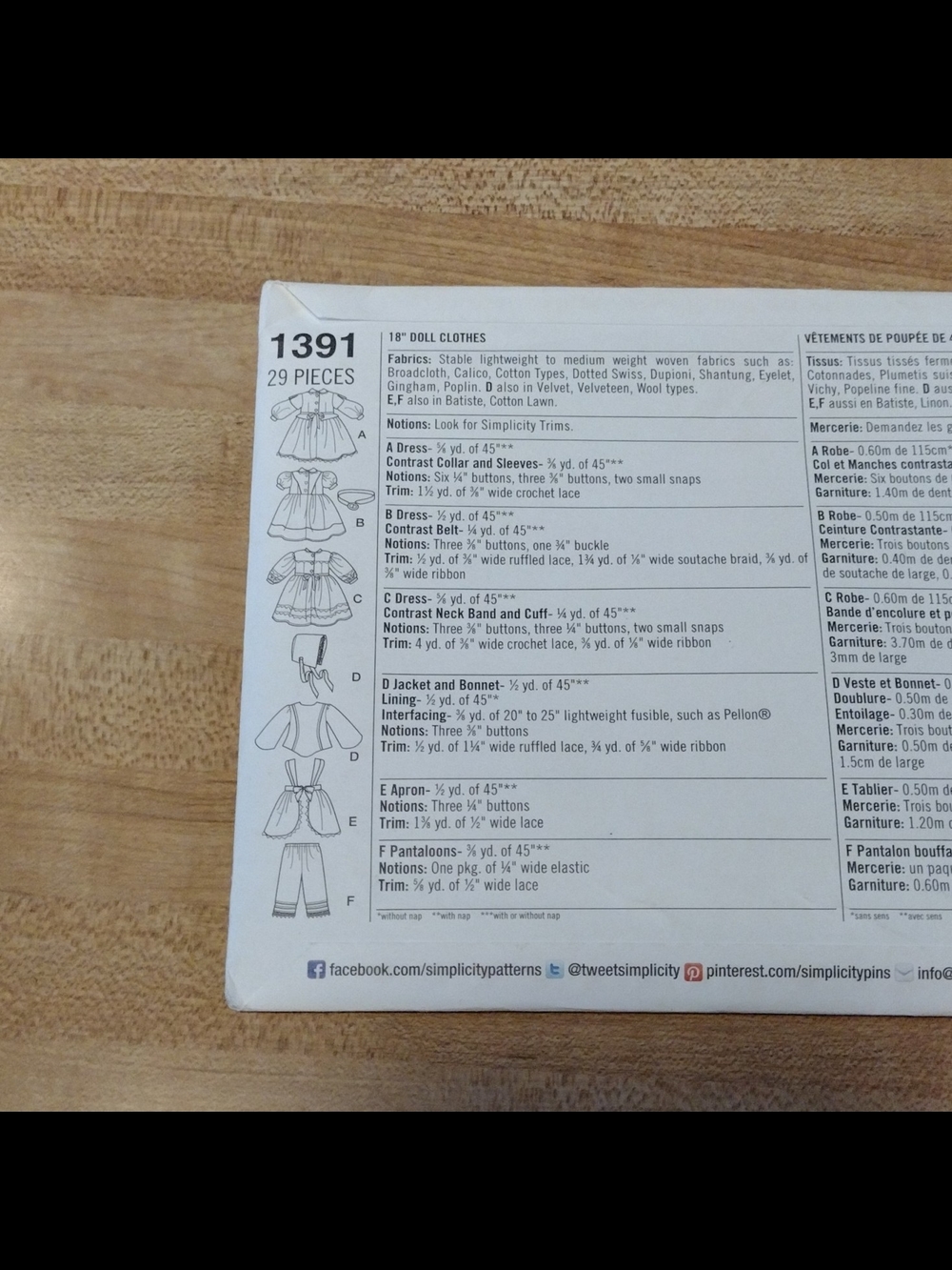 Simplicity Lot of 2 Doll Clothes Sewing Patterns 4268 15" & 1391 18" - Picture 7 of 8